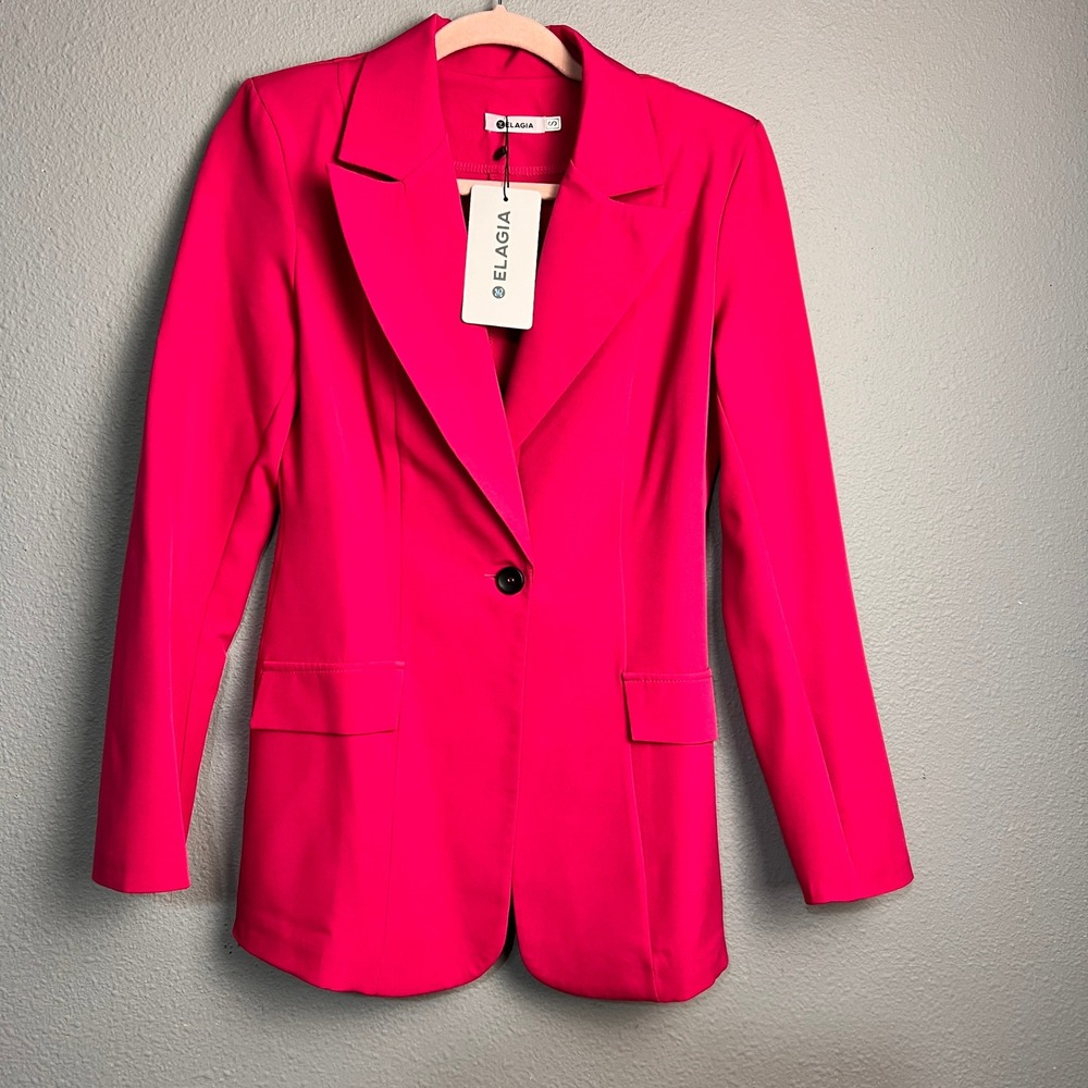 Elagia Hot Pink Single Button Tailored Blazer Jacket Womens Small Fuchsia New
